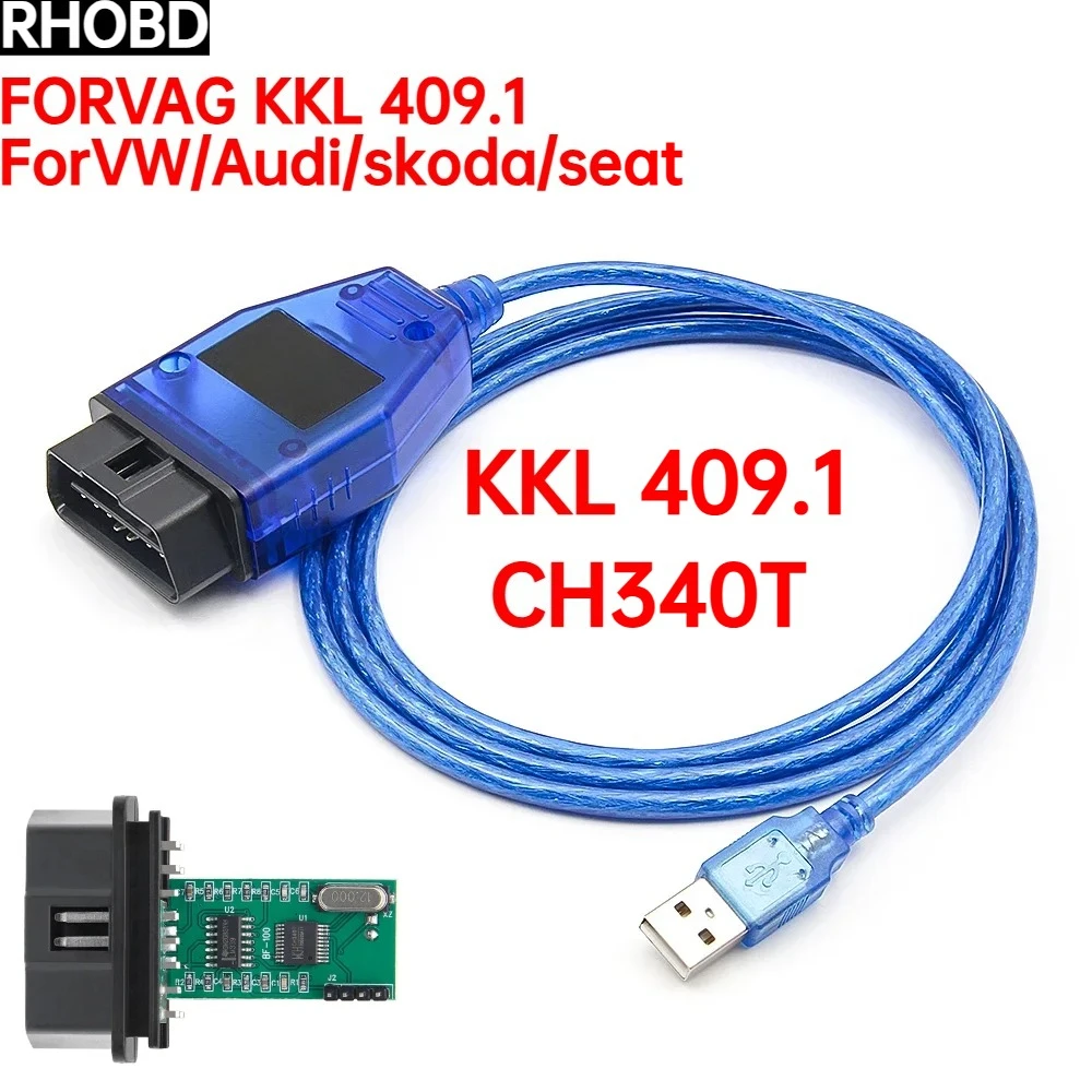 

НОВЫЙ FORVAG KKL 409.1 с CH340T OBD2 автомобильный диагностический интерфейсный кабель FORvag com 409 1 для VW/Audi/Skoda/Seat, автосканер, инструмент