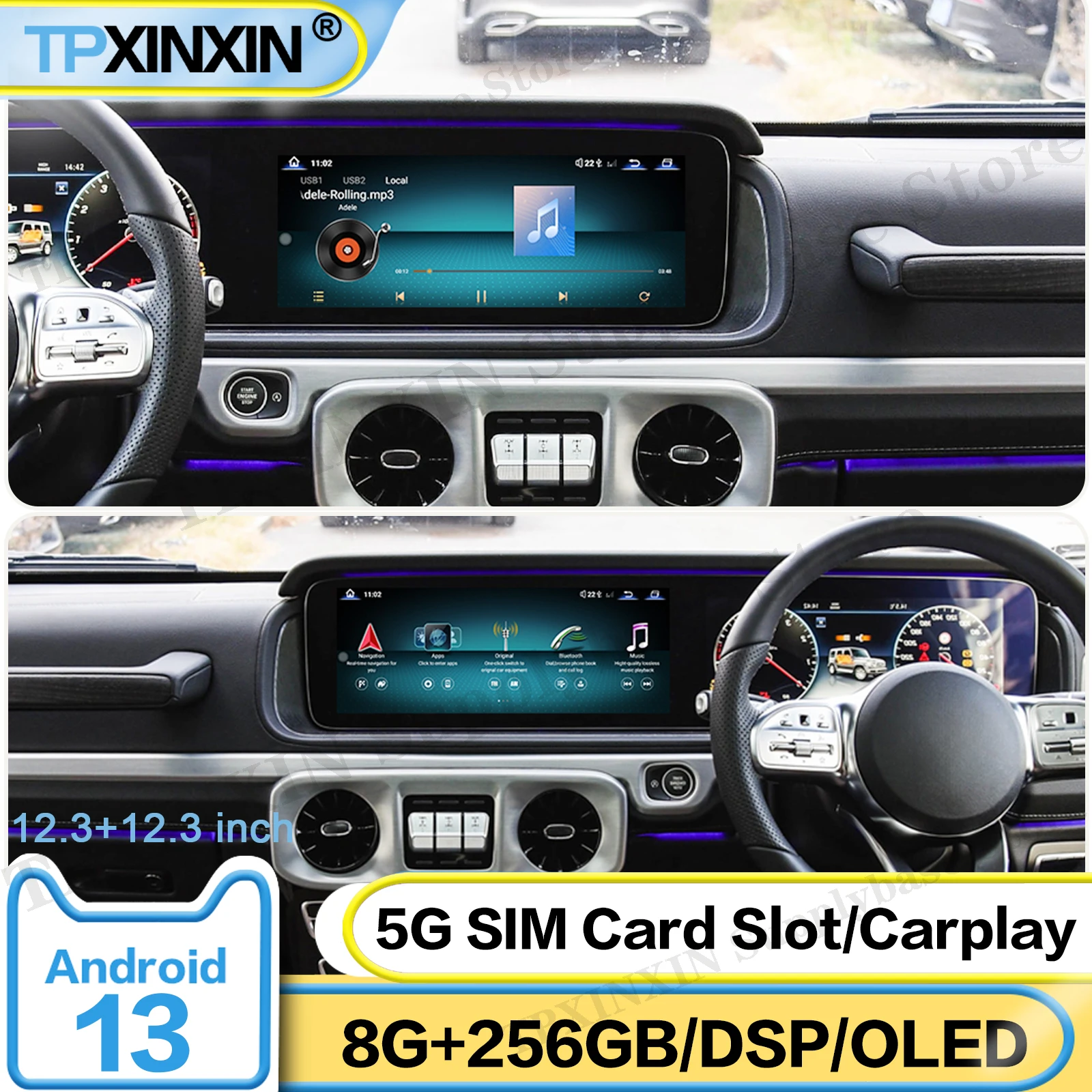 

12.3‘’ Screen For Benz G-Class W463 2023 2024 2025 GPS Navigation Radio Receiver Qualcomm Android Auto Screen Player Head Unit