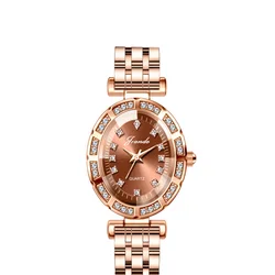 Reloj de mano pequeño para mujer, cronógrafo de lujo Original, de acero blanco, resistente al agua, Vintage, relojes de pulsera modernos de oro rosa