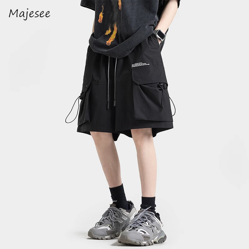 Cargo Pants Men Baggy All-match Knee Length Teenagers Streetwear Simple Moto Biker Korean Style Normcore Slouchy Sporty Retro