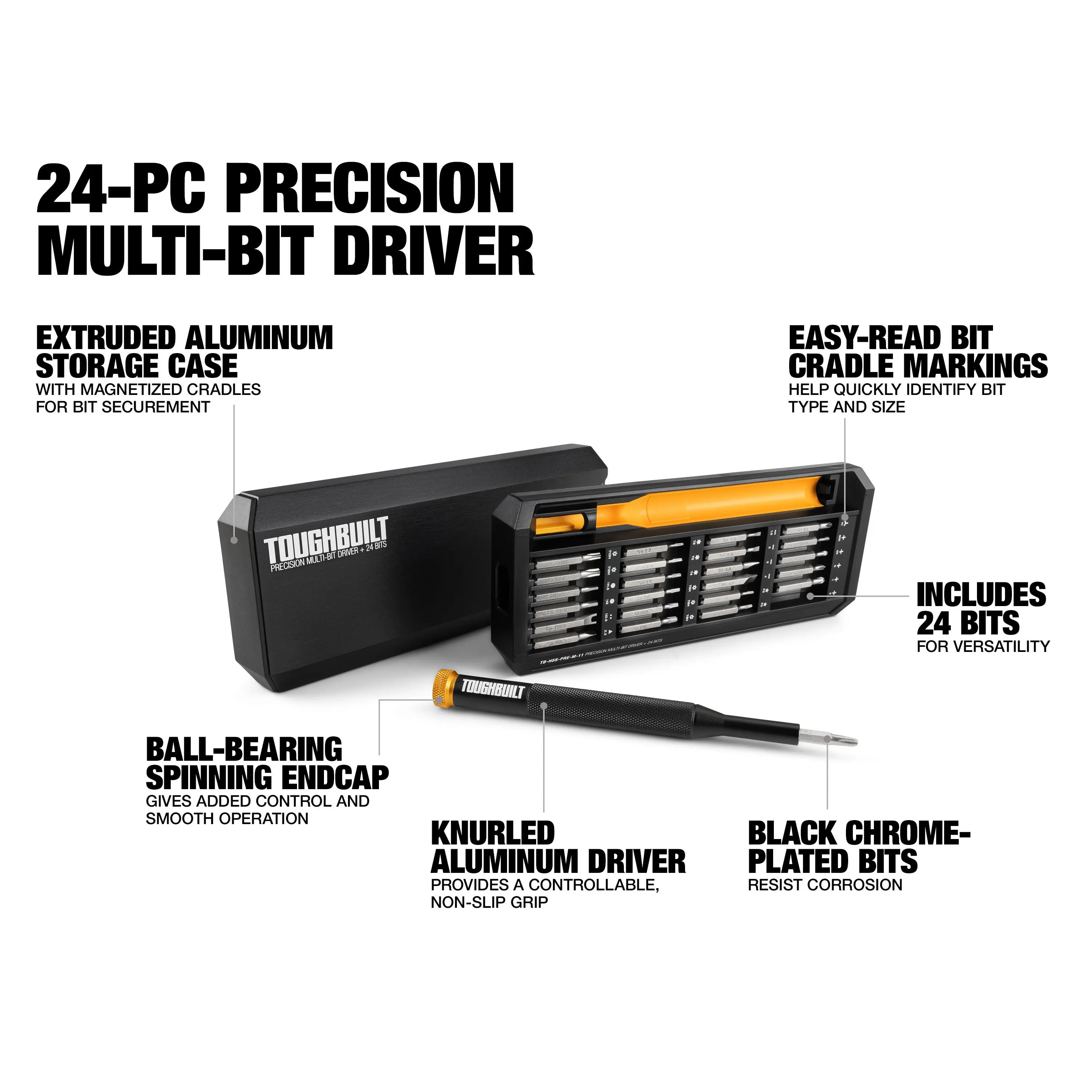 TOUGHBUILT TB-H5S-PRE-M-11 24-bit Precision Multi-Bit Driver + Case Precision Screwdriver Set Hand Tools