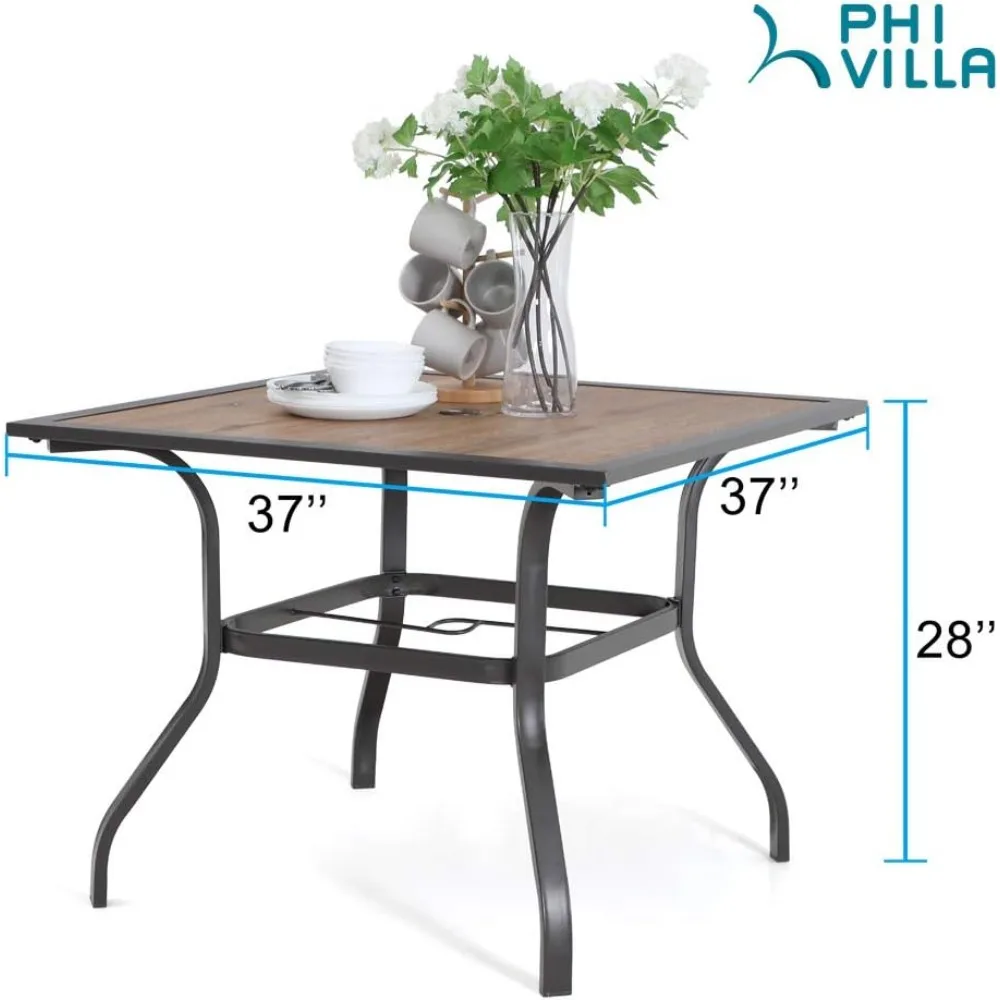طاولة طعام PHI VILLA Patio للخارج، طاولة طعام خارجية مربعة مقاس 37 × 37 لـ 4 أشخاص، سطح طاولة PVC ممتاز مع مظلة 1.57 Ho #2