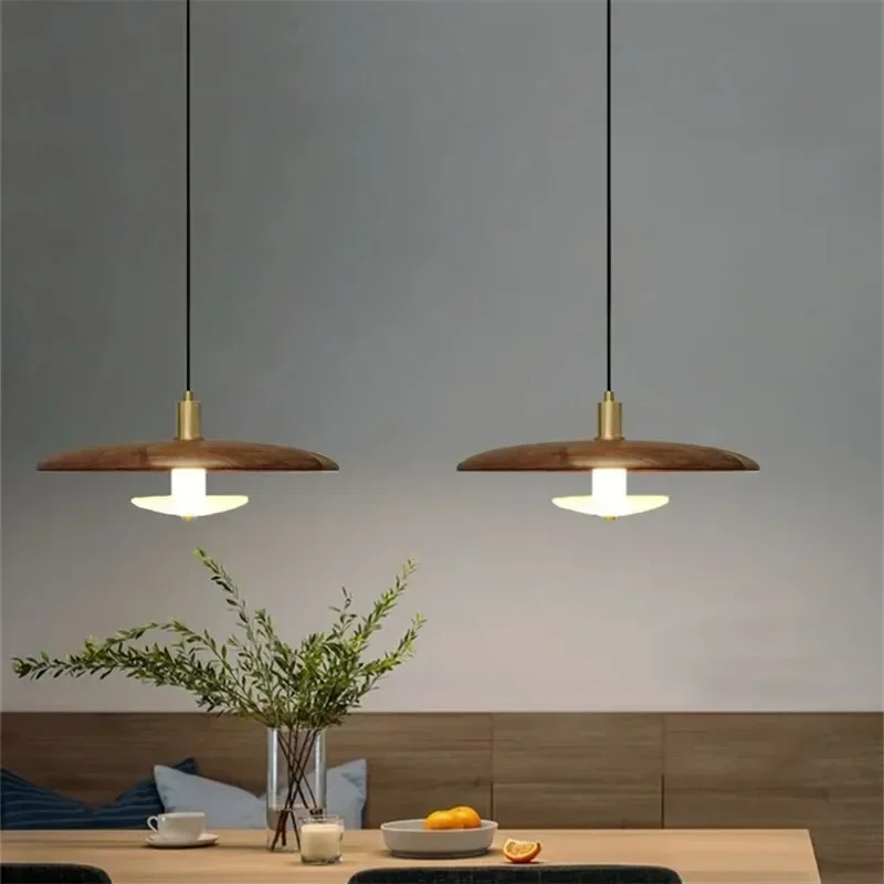 Japanese marble pendant Lamp led solid wood ufo suspension light restaurants dining room table lamp luxury villa coffee bar lamp