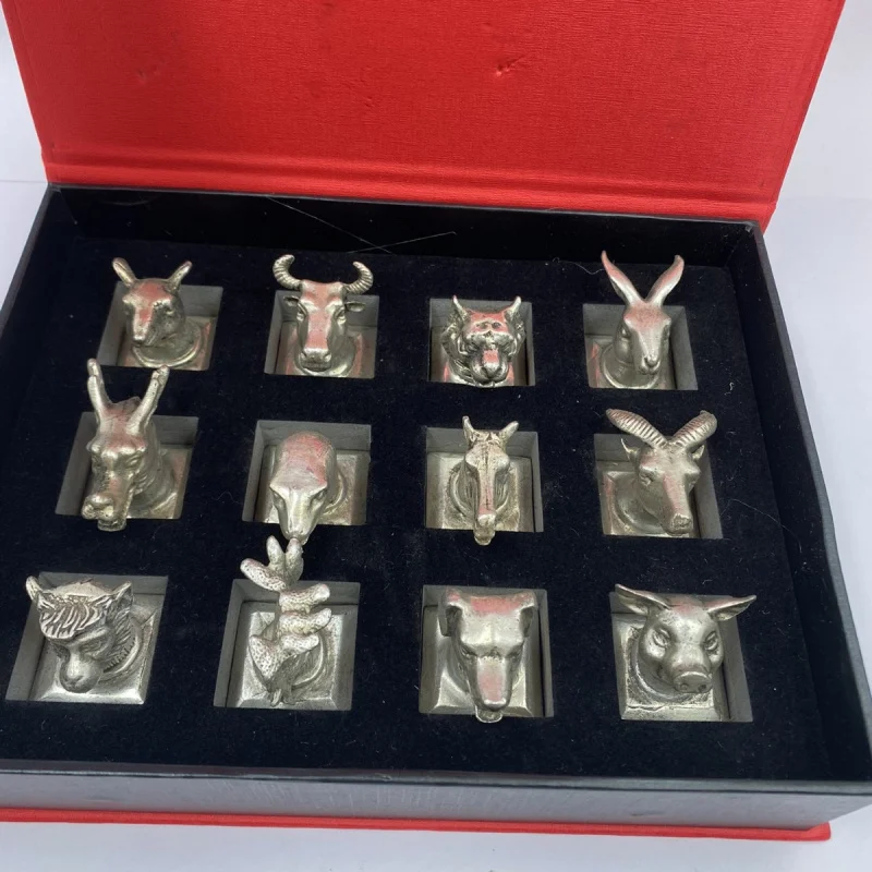 Qing Dynasty Twelve Zodiac Seal Ornaments Copper Gift Box Craft Ornaments
