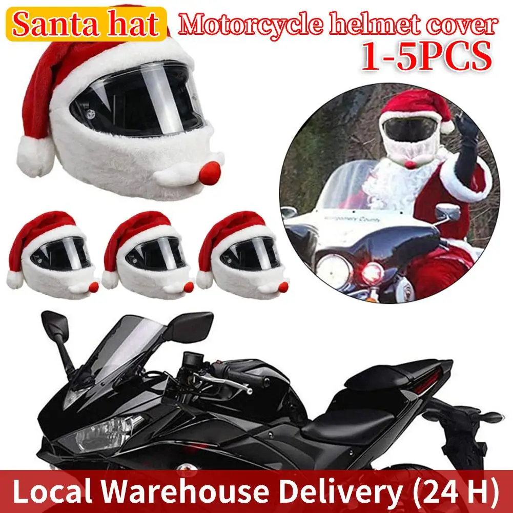 

1-5 шт., рождественский чехол для мотоциклетного шлема, велосипедный шлем Санта-Клауса, анфас, безопасная шапка, гоночная кепка Санта-Клауса, веселый рождественский декор