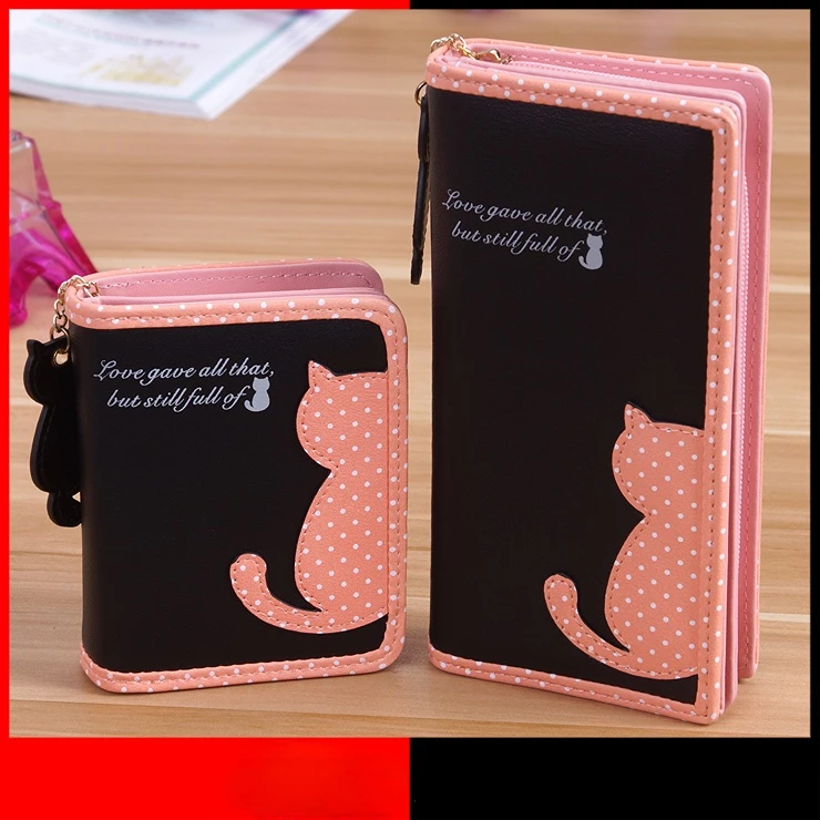 2022New Cat Women Wallets Zipper Lady Handbags Clutch Coin Purse Cards Holder PU Leather Wallets for Women Billeteras Para Mujer