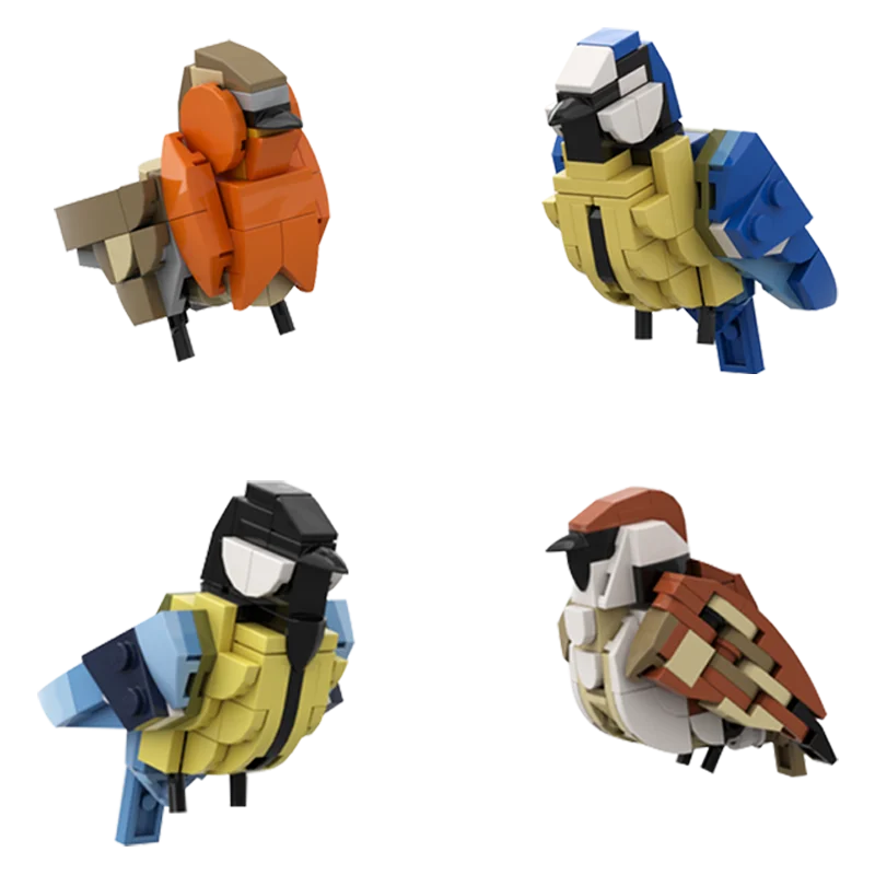 MOC-132640 Birds Eurasian Blue Tit and Redbreast Building Blocks Cute Birds Budgerigar Model Bricks DIY Creative Toys Kid Gift