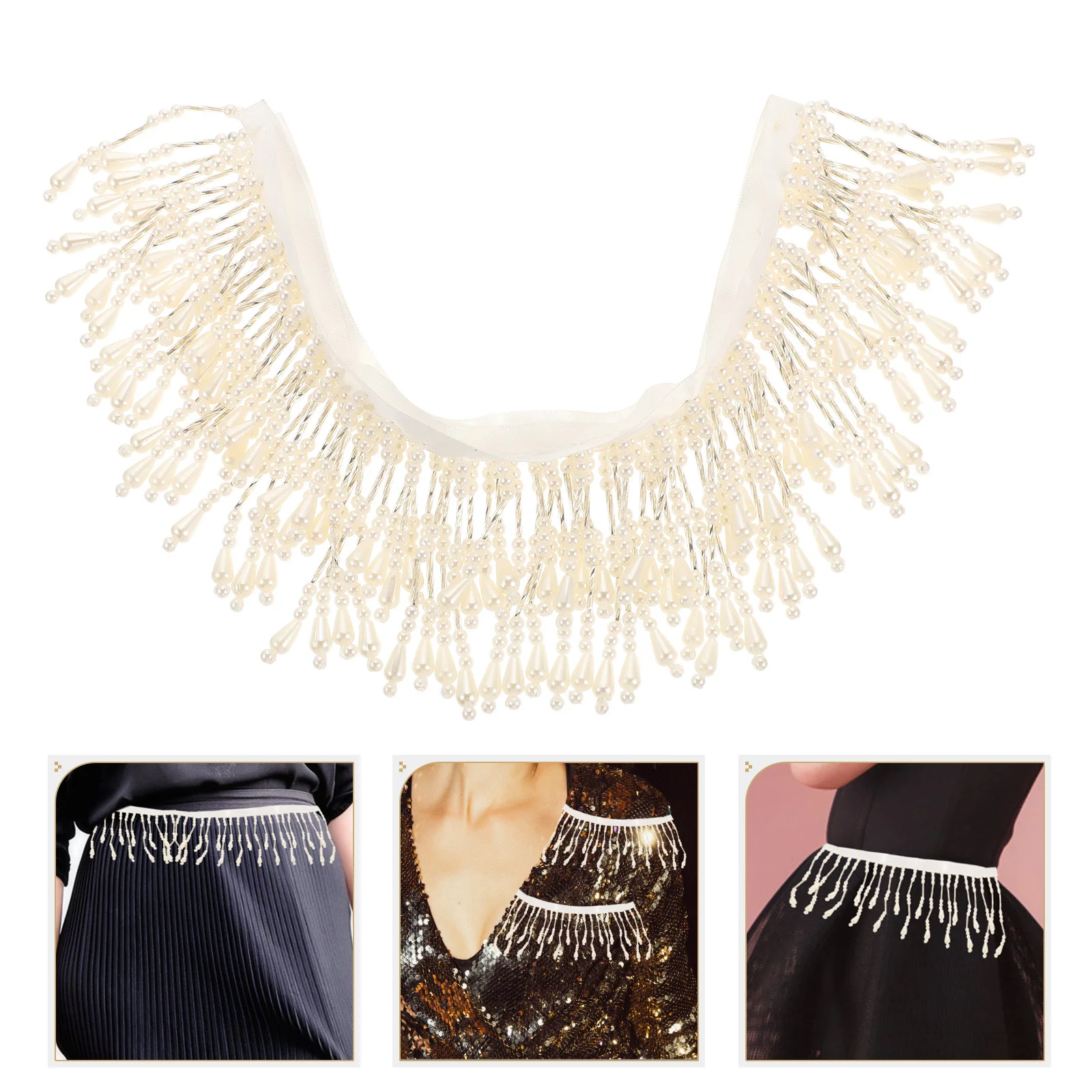 

DIY Pearl Trim Ribbon Pack Exquisite Tassel Band for Skirt Shirt Shoes Handicraft Home Decor Clothing Embellishment