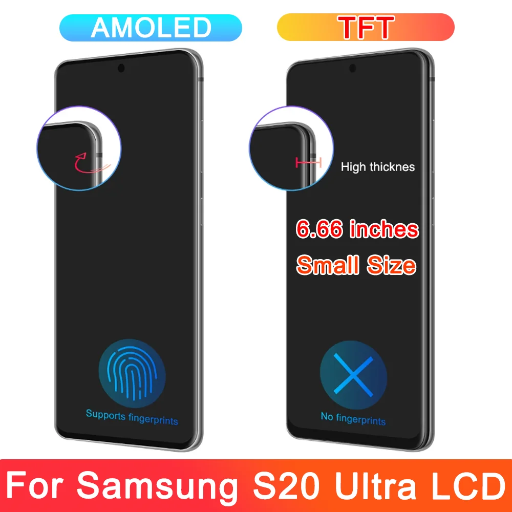 Tested S20 Ultra LCD With Frame For Samsung S20 Ultra 5G LCD G988 G988B SM-G988U Display Touch Screen Digitizer Replacement