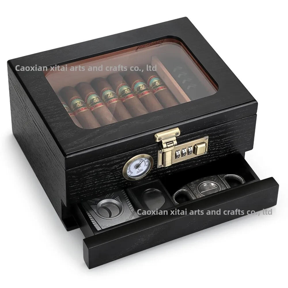 

Solid Wood Humidor with Transparent Lid for Cigar Storage and Household Use Durable Wooden Box for Tobacco Preservation