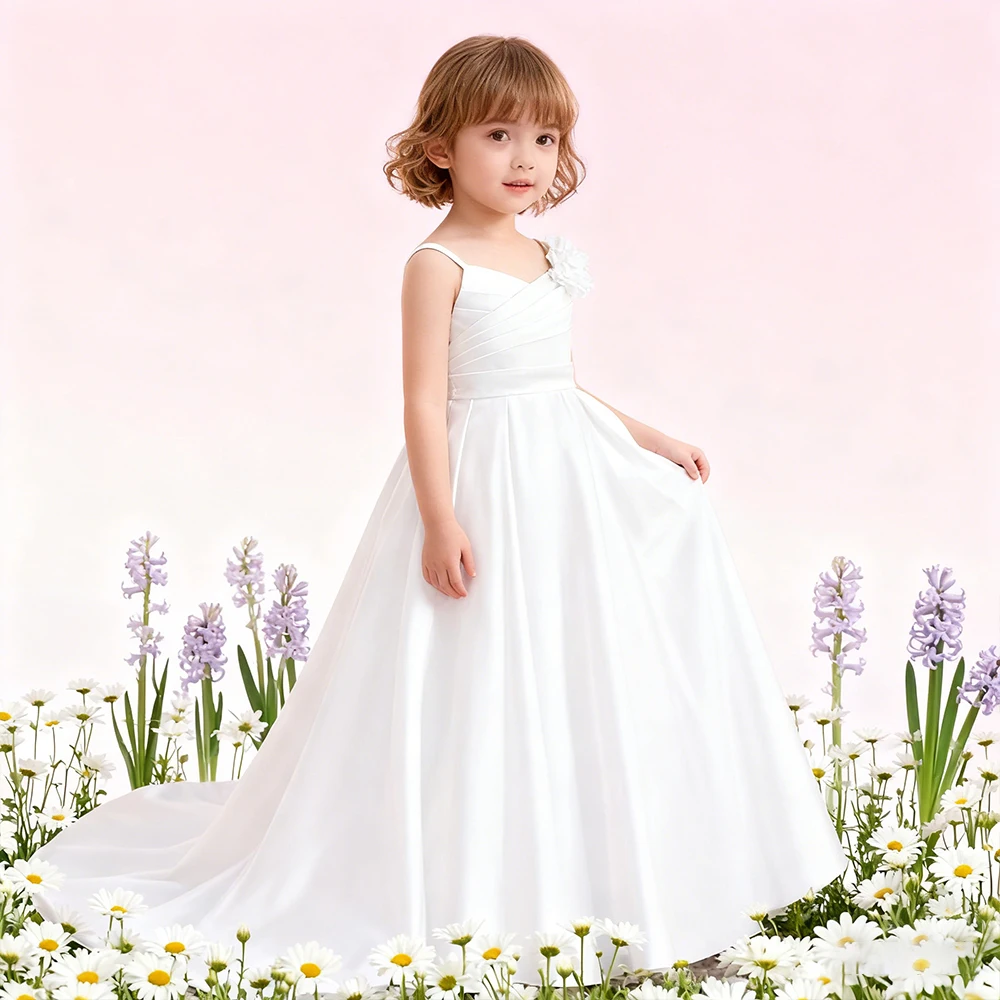 

Teen GIrl Baptismal Costume White Dress For Girls Tailed Long Dress First Communion Childrren's Clothing Formal Gown Kids Dress