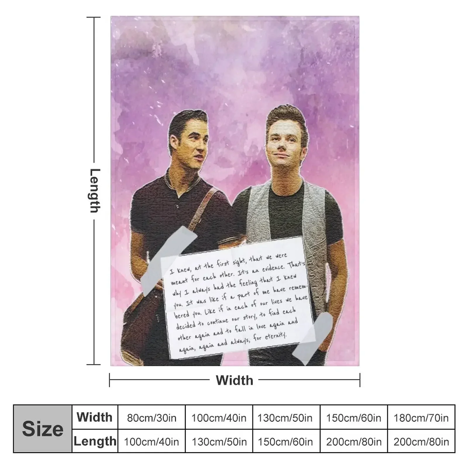 Glee Klaine Watercolour Throw Blanket Stuffeds Large Cute Plaid Hair Hairys Sleeping Bag Blankets