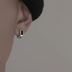 Nieuwe Collectie S925 Hoops Mannelijke Sieraden Cool Zwarte Kristal Vierkante Oorbellen Voor Mannen Onregelmatige Oor Knop Mode Persoonlijkheid Gift Jongen
