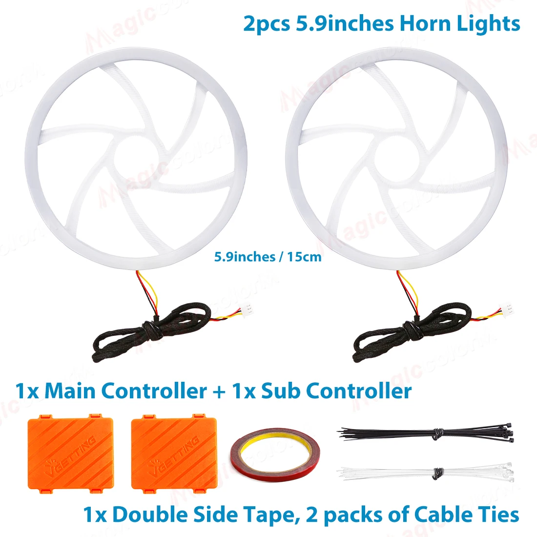MAGIC COLORM Auto-Audio-Hupe, Lautsprecher, Hochtöner, 64 Farben, Innenumgebung, RGB-Atmosphäre, App-Steuerung, Türdekoration, Lichter, 5,9 Zoll, 4,3 Zoll 4