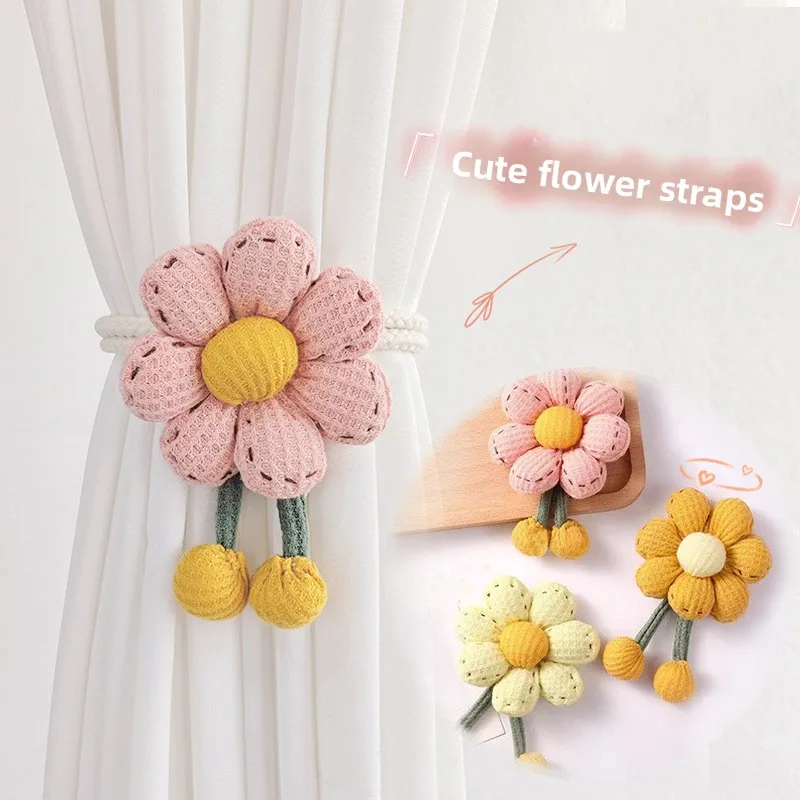 Modern minimalist curtain tiebacks, adjustable rope curtain fasteners, decorative flower tiebacks