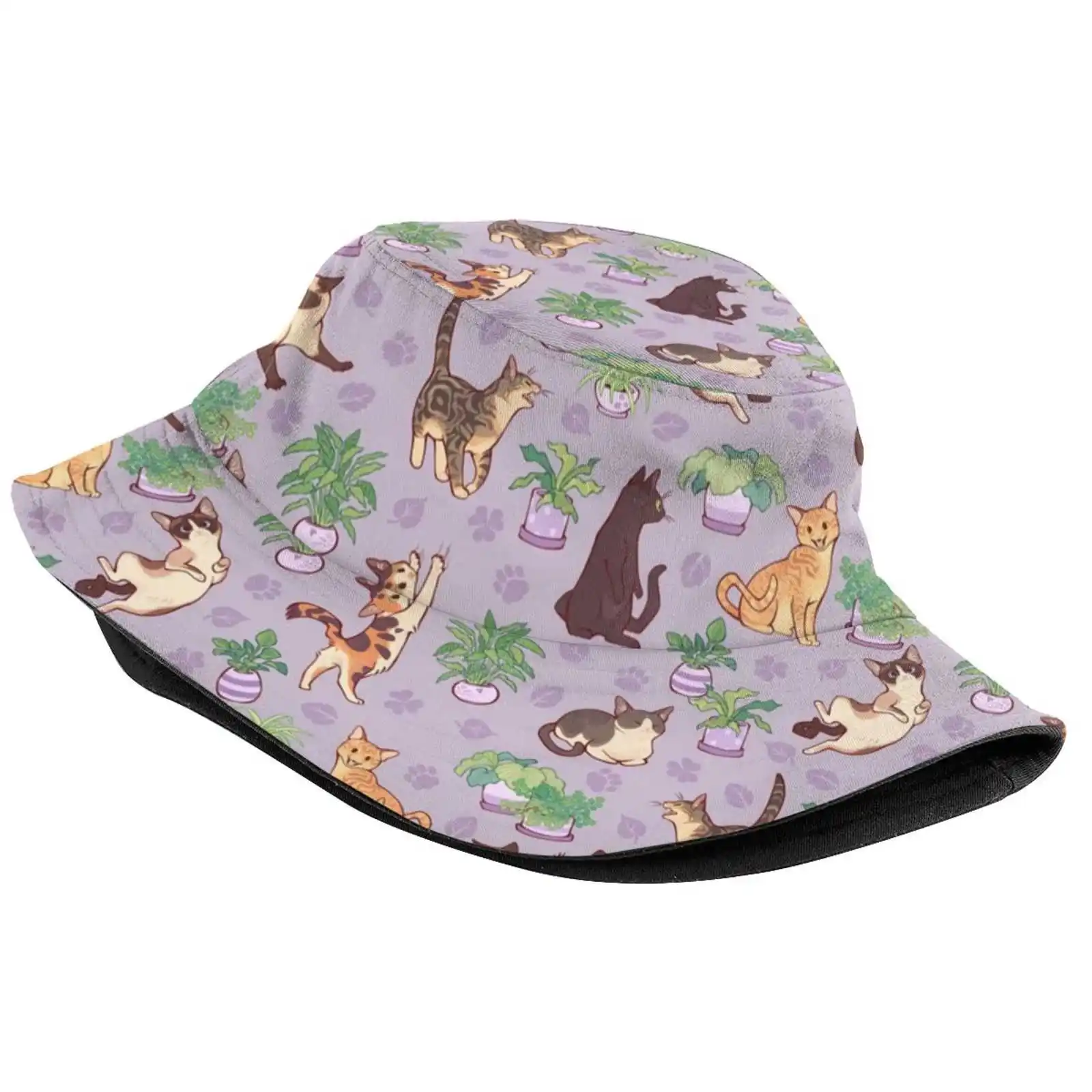 Cozy Michis In Lavender Sun Cap Fisherman Hat Bucket Hats Cats Tabby Cat Siamese Cat Black Cat Calico Cat Snowshoe Cat Gray Cat