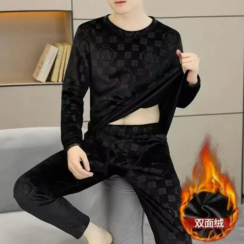 

2025 New Winter Thermal Underwear Men Round Neck First Layer 2 Pieces Under Panties and Undershirts Keep Warm Clothing Elastic