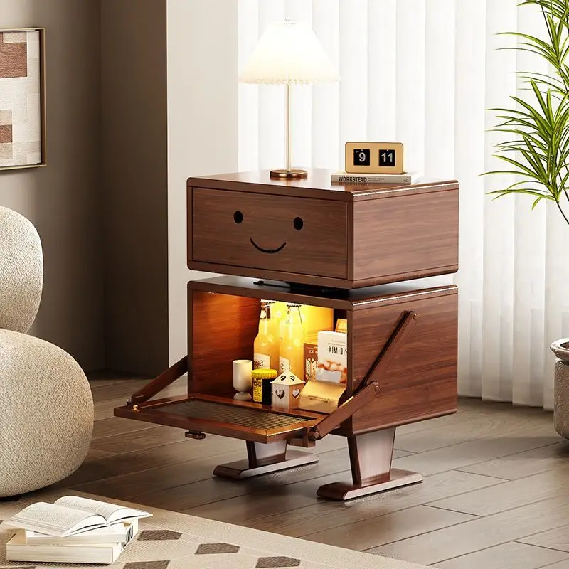 

Solid wood robot nightstand - minimalist modern creative storage bedside table