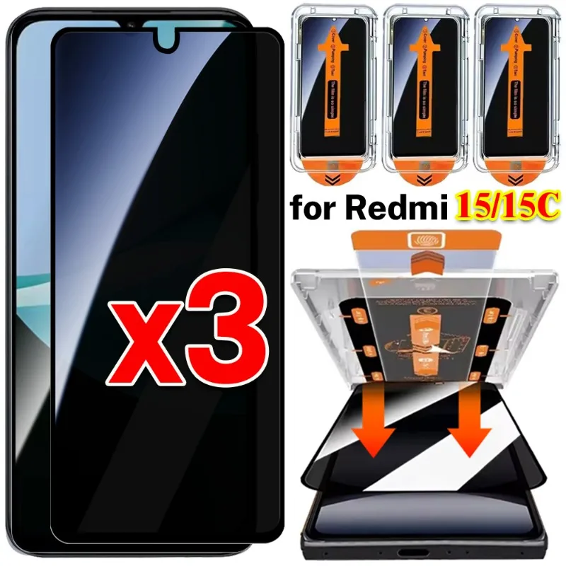 

3/2/1Pcs Anti-spy Tempered Glass Screen Protectors with Easy Installation Kit for Xiaomi Redmi 15 15C 4G 5G Anti-scratch Films