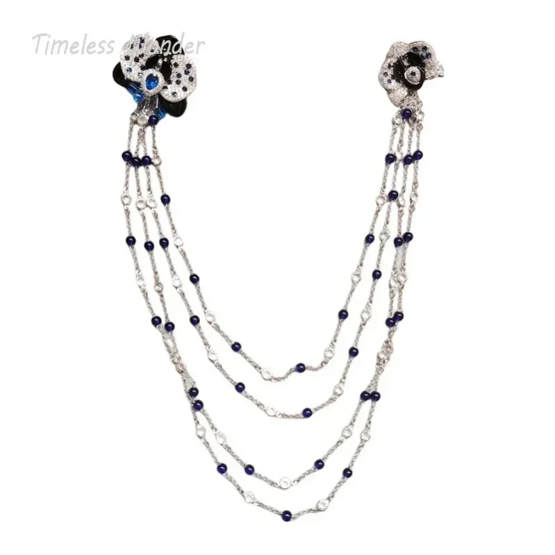 

Timeless Wonder Fancy Enamel Zircon Geo Hanging Chains Brooch Pins for Women Designer Jewelry Runway Rare Trendy Gift Top 2381