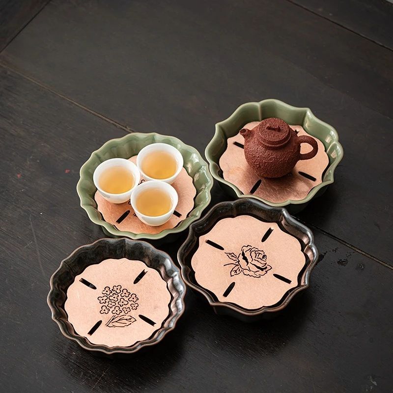 

Латунный горшок с лепестками в стиле ретро, керамический поднос для чая, чайный столик, поднос для сухого заваривания, небольшой поднос для хранения воды, поднос для чая, поднос для чайных закусок