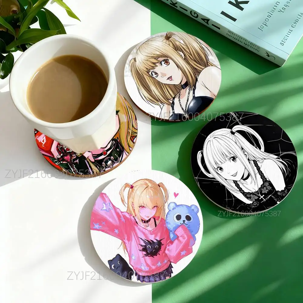 

Anime Misa D-Death Note Round Wooden Coasters Heat Resistant Non-slip Drink Cafe Decoration 2D Flat Color Print Set