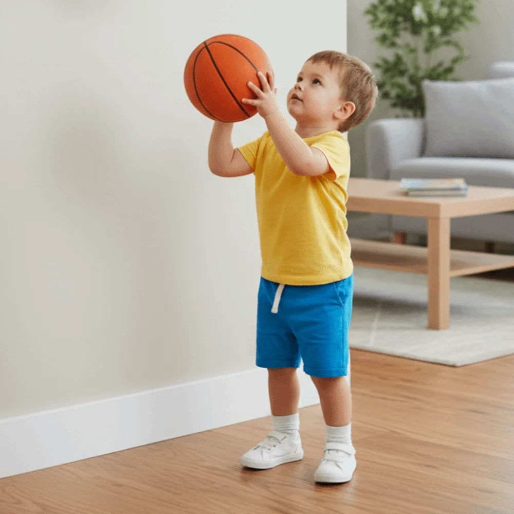 Foldable Baby Basketball Toy Set No-Drill Installation Inflatable Ball Toddler Basketball Hoop Cartoon Animal
