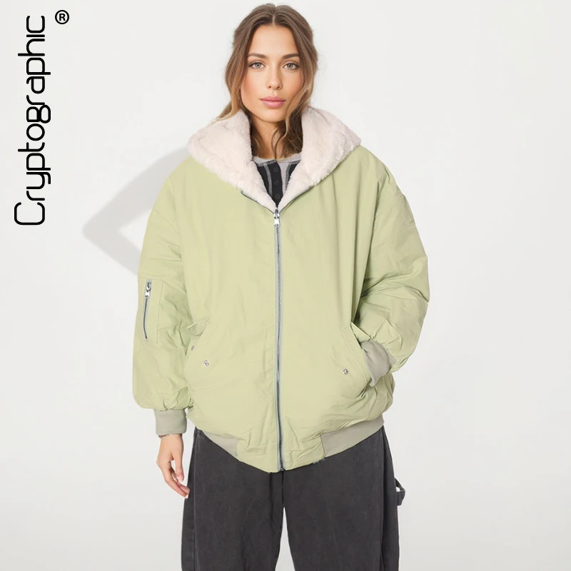 

Cryptographic Autumn Winter Faux Fur Collar Solid Hooded Coats for Women Casual Zip Up Hoodies Coats & Jackets Warm Streetwear