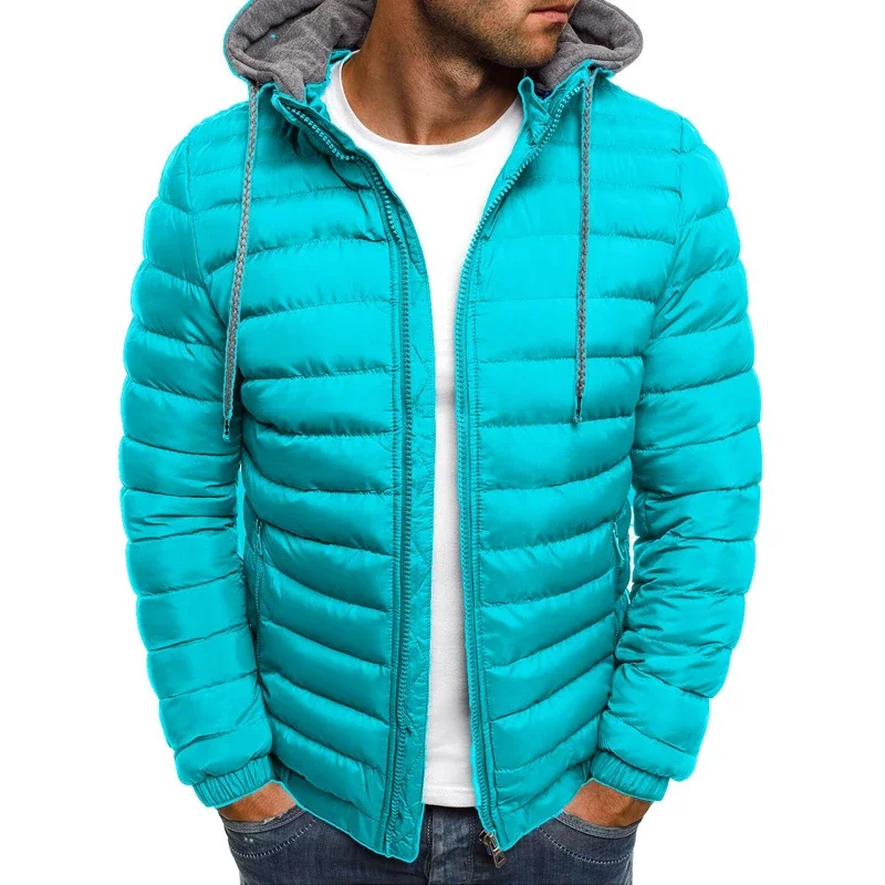 Wintermode Effen Kleur Heren Capuchon Trekkoord Verdikte Warme Jas Grote Maat Losse Parka Casual Street Heren Donsjack