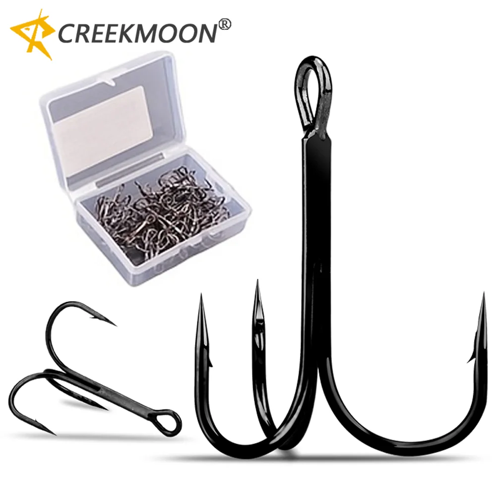 50pcs Super Sharp Fishing Treble Hooks In Box Sharpened Anchor Hooks Sizes 14-2# High Carbon Steel Barbed Fishhook Silver/Black