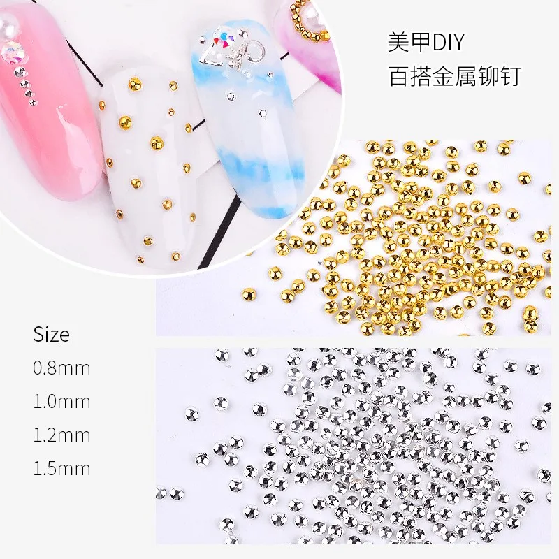 500Pcs/Bag Nail Metal Rivets Charms Jewelry 0.8-2mm Ultra-small Gold/Silver 3D Rivets Studs for Nails Art DIY Decoration #AJS008