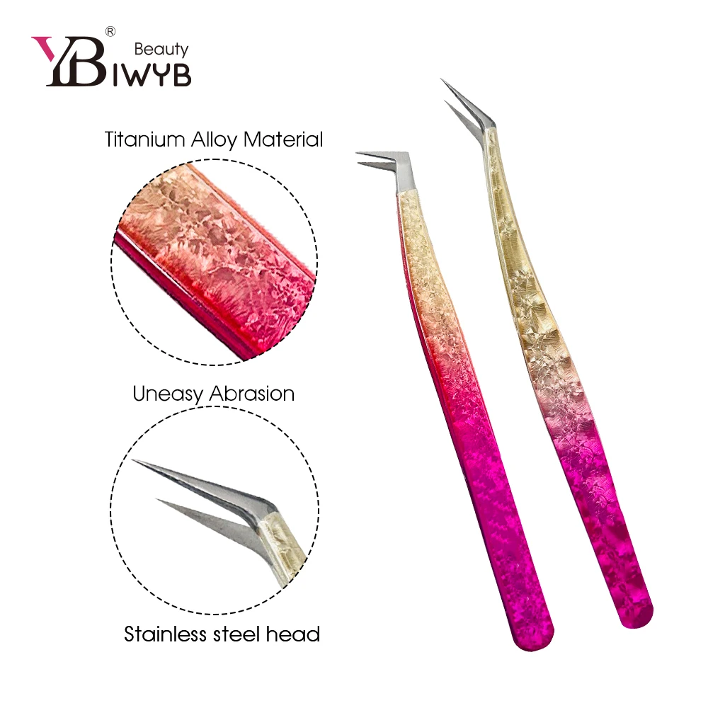 IWYBBeauty الملونة الرموش الملقط عالية الدقة ملاقط من الفولاذ المقاوم للصدأ مكافحة ساكنة pincette رمش ماكياج تمديد أدوات