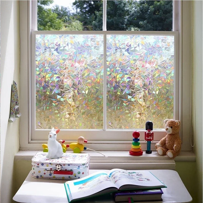 30/45cm 3D Stained Glass Window Film Anti Look Vinyl Rainbow Privacy Film Static Cling for Shower Window Frosted Decoration Film