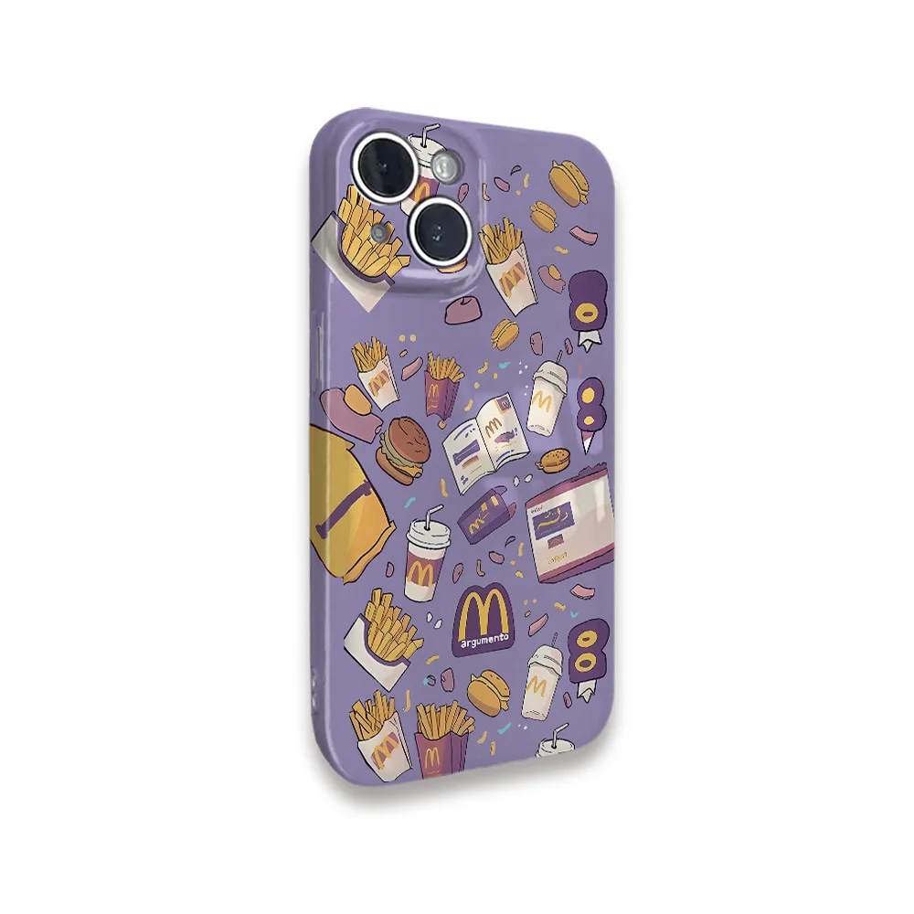 Purple French Fries Burger Phone Case for IPHONE 15PRO MAX 14 13 12 11 PRO Plus 15pro Acrylic TPU Two in One Mobile Phone Cases