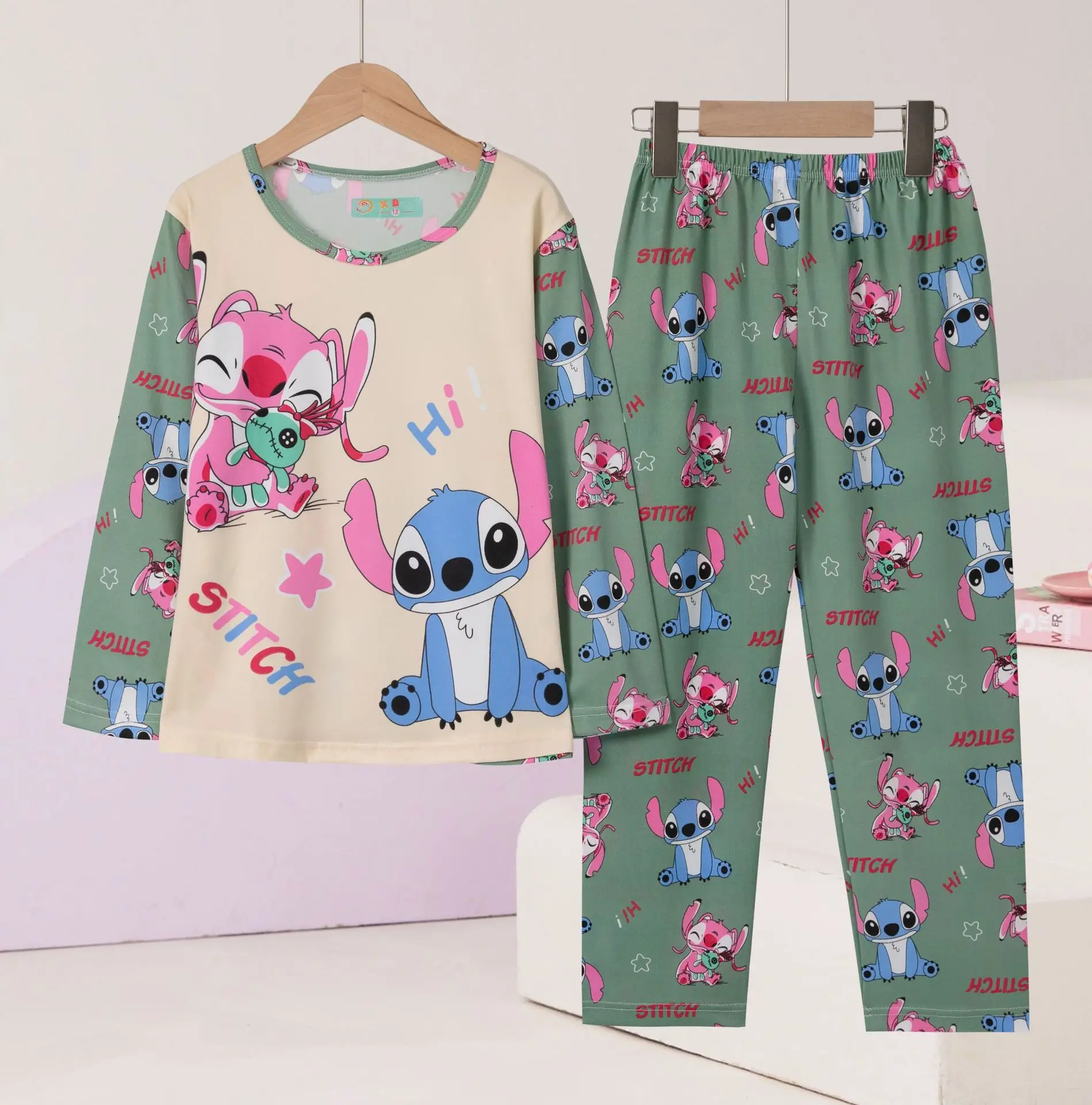 New Pajama Boys Girls Pajamas Stitch Clothing Sets Kids Long Sleeve +Pant 2Piece Children Home Clothing Girl Nightgown