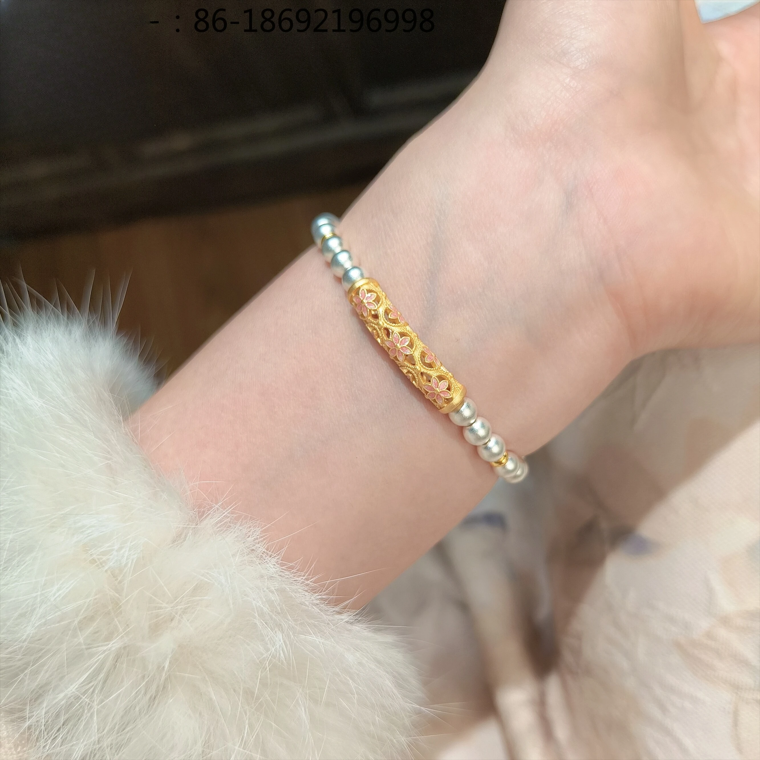 Light Luxury Foot Silver 999.9 Versatile Heavy Industry Gold-painted New Chinese Bracelet Women's Silver
