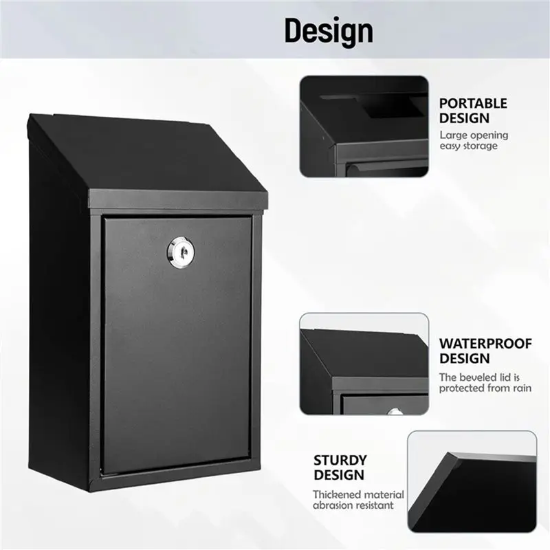 AEE8-Metal Donation Box-Suggestion Box With Slot And Lock-Cash Lock Box For Money-Drop Box-Comment And Ballot Voting Box