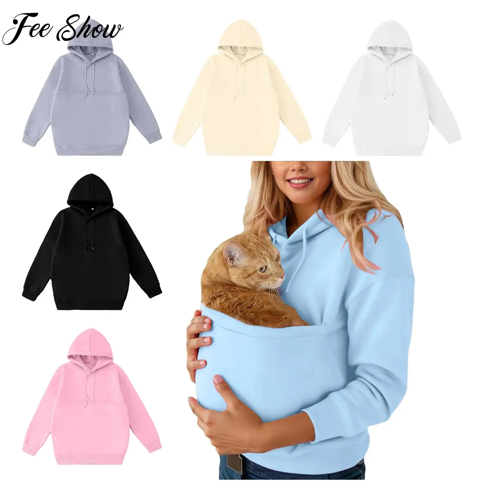 

Women's Fashionable Drawstring Hooded Sweatshirt Long Sleeve Loose Pullover Hoodie with Pet Pocket for Home Casual Outing Park