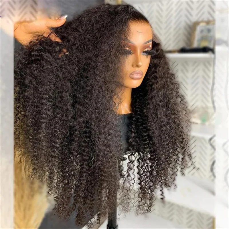 Long Preplucked Black Kinky Curly Soft 180Density 26Inch Lace Front Wig For Black Women BabyHair Heat Resistant Daily