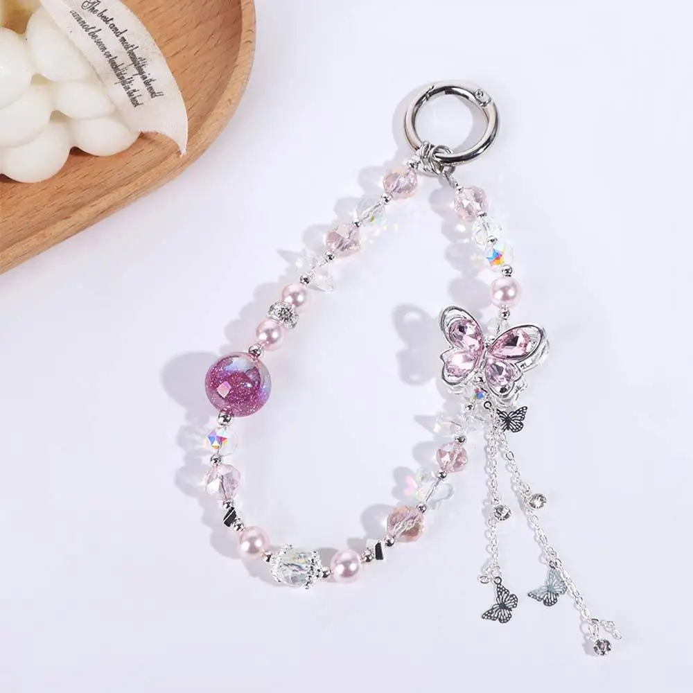 

Цепочка для телефона с кисточкой и бабочкой, короткий ремешок-антипотеряшка для мобильного телефона, легкий роскошный стиль, подвеска для сумки, кулон для телефона для девочек