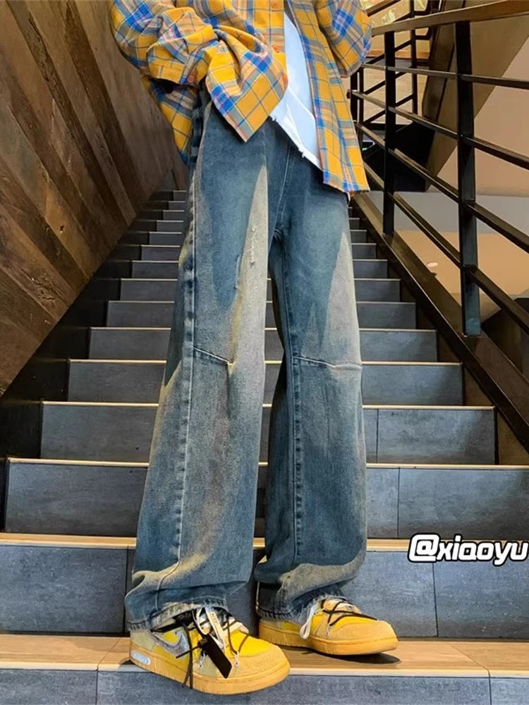 

Washed Vintage American High Street Men's Jeans Autumn Trend Loose Straight Leg Wide Leg Pants Youth Low Waist Jeans