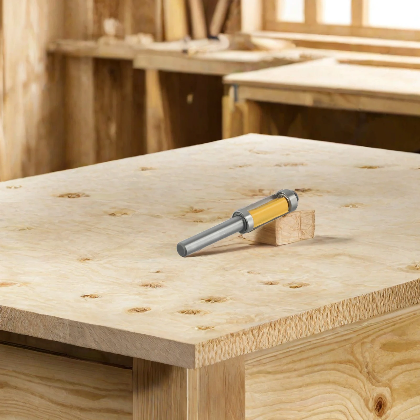 Solid Steel Flush Trim Router Bit with 8mm Shank and Double Bearing Support for Precision Woodworking Templates