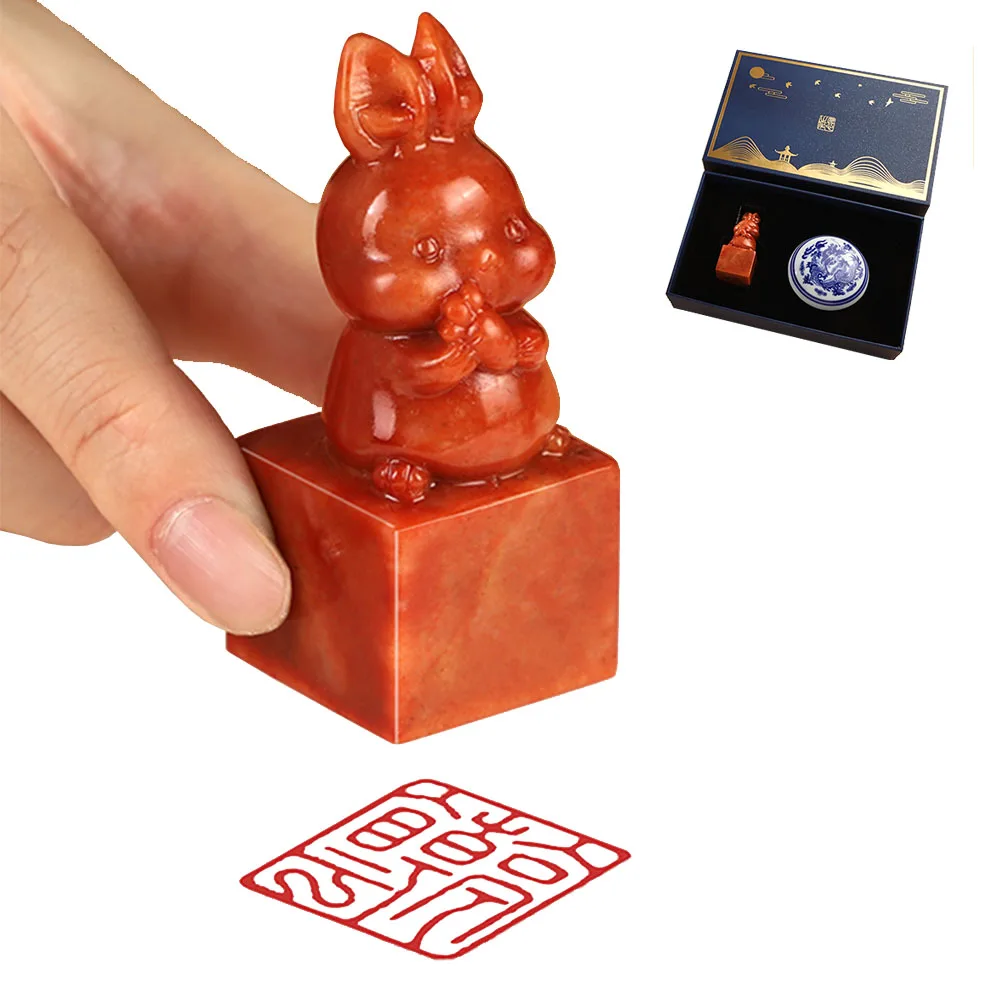 

Шушань, каменный штамп с именем, милый кролик, резной штамп для каллиграфии, подарки, персонализированный штамп на заказ, красный 2,5 см, квадратная печать