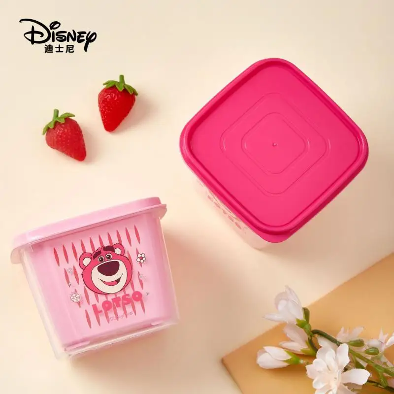 Lotso Crisper Box Girl Anime Disney Sealed Student Crisper Box Four Side Buckles Washable Cute Fruit Drain Basket Wholesale