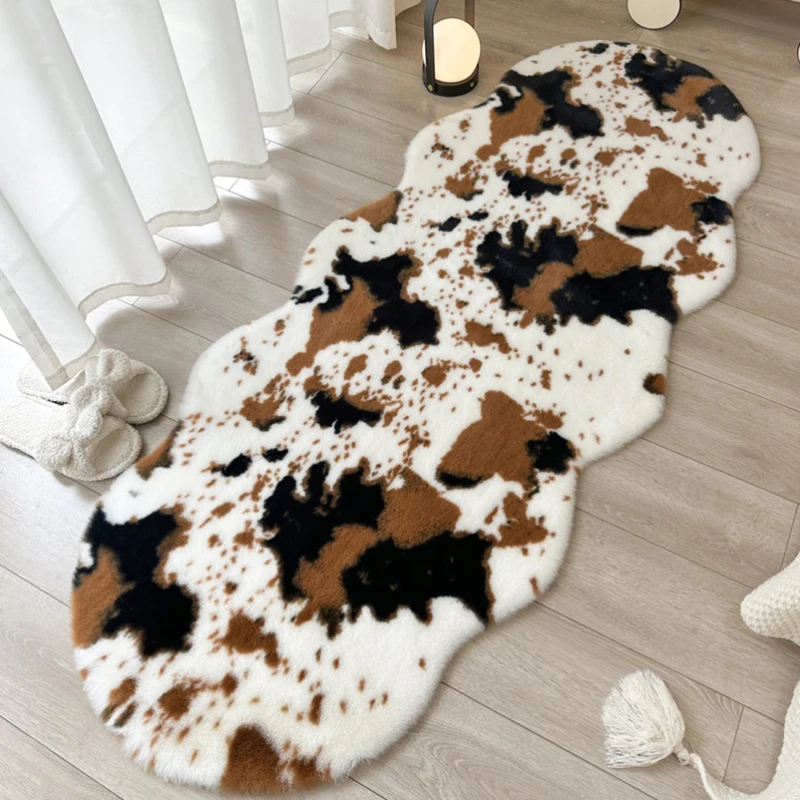 

Faux Fluffy Shaggy Rugs Artificial Rabbit Hair Carpet Fluffy Cow Pattern Carpet Bedroom Tatami Home Decor Non Slip Floor Mat