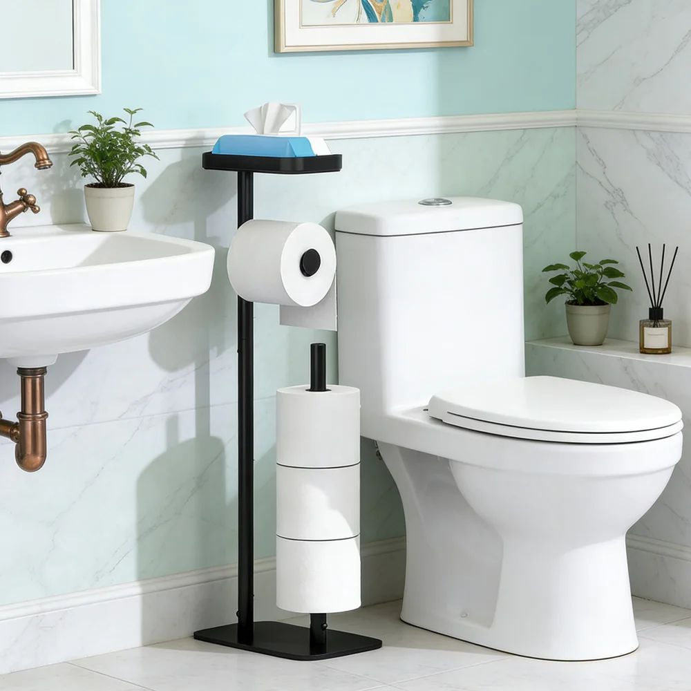 Standing Tissue Paper Holder Stainless Steel Bathroom Roll Storage Rack for Bathroom and Toilet Use