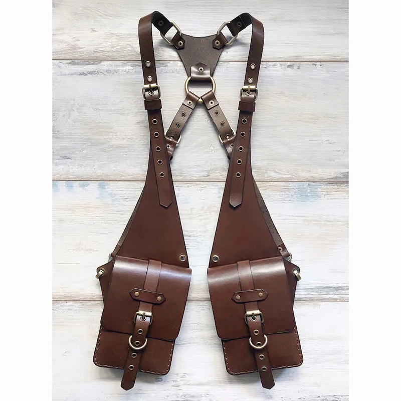 Medieval Steampunk PU Leather Shoulder Harness Holster Bag Vintage Phone Case Cover Pocket Cosplay Costume Wallet Purse Pouch