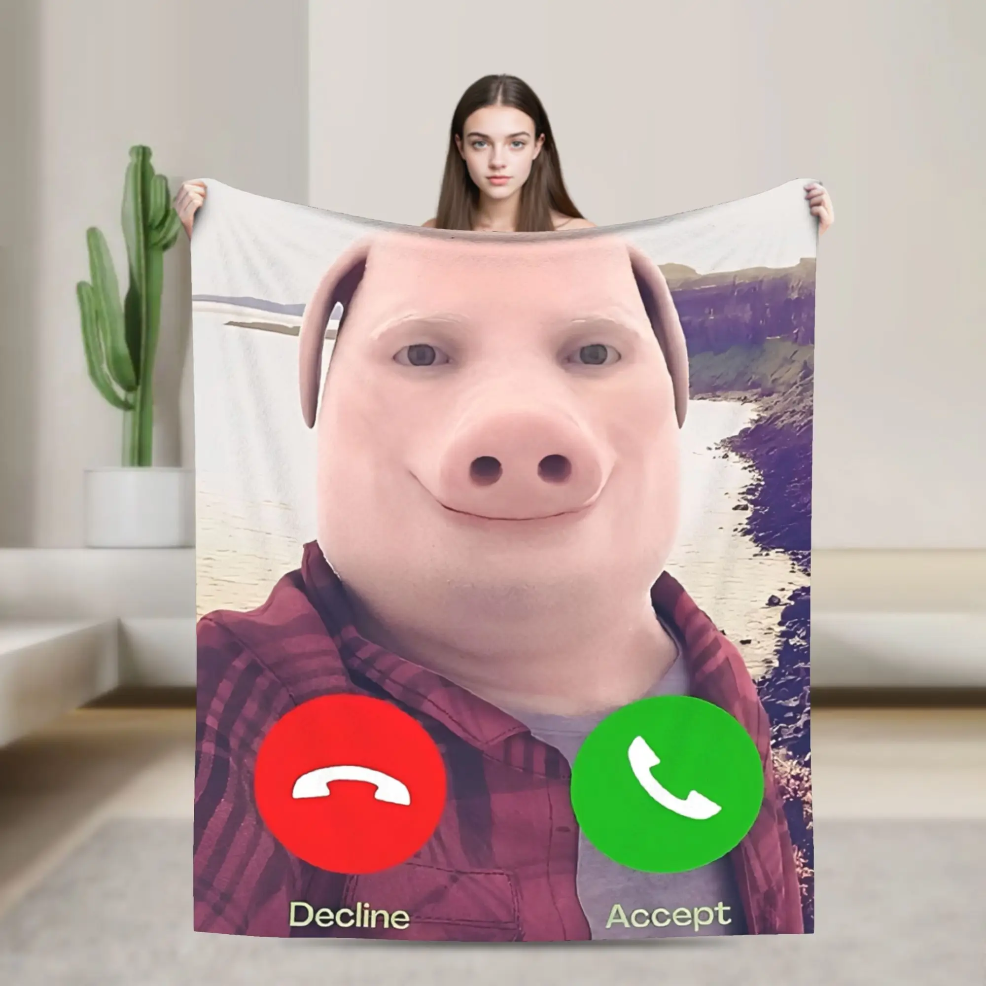 John Pork Is Calling Super warme Decke, Picknick-Plüsch-Überwurfdecke, lustiges Schlafzimmer, Flanell-Tagesdecke, Sofa-Bett-Abdeckung