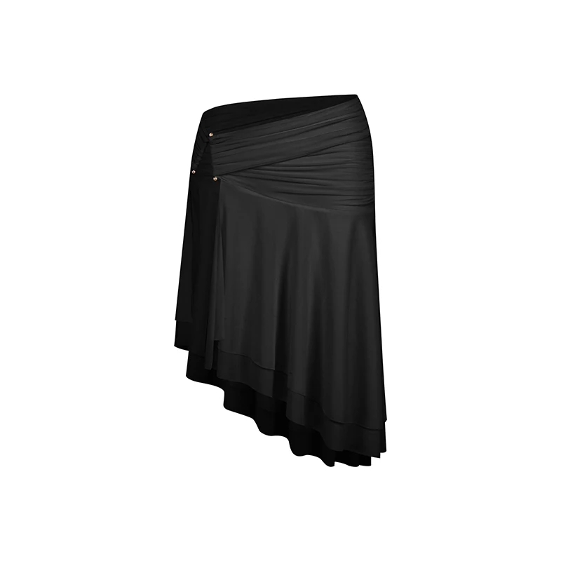 UK Latin-dansjurk - Franse damestop met vierkante hals, ingebouwde bh en rok met hoge split en shorts, zwierige gelaagde elegante set