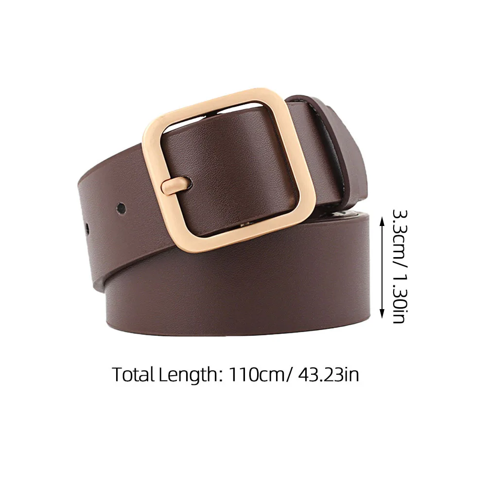 

Women Belt Adjustable Casual Square Buckle Khaki Silver 110Cm Length 3.3cm Width Fashionable Gift for Female Friends